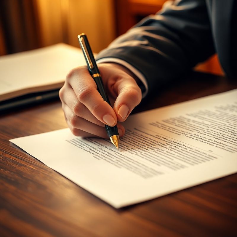 Pix elegant semnând un contract formal pe hârtie crem